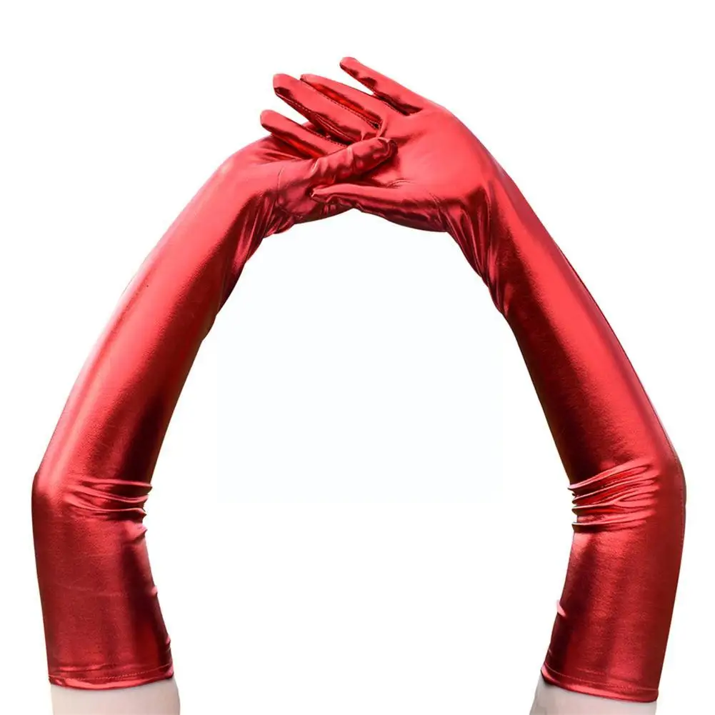 Sexy Long Latex Gloves Women Men Hip Jazz Clubwear Mittens Fake Gloves Costumes Leather Cosplay Look Wet Accessory P4C7