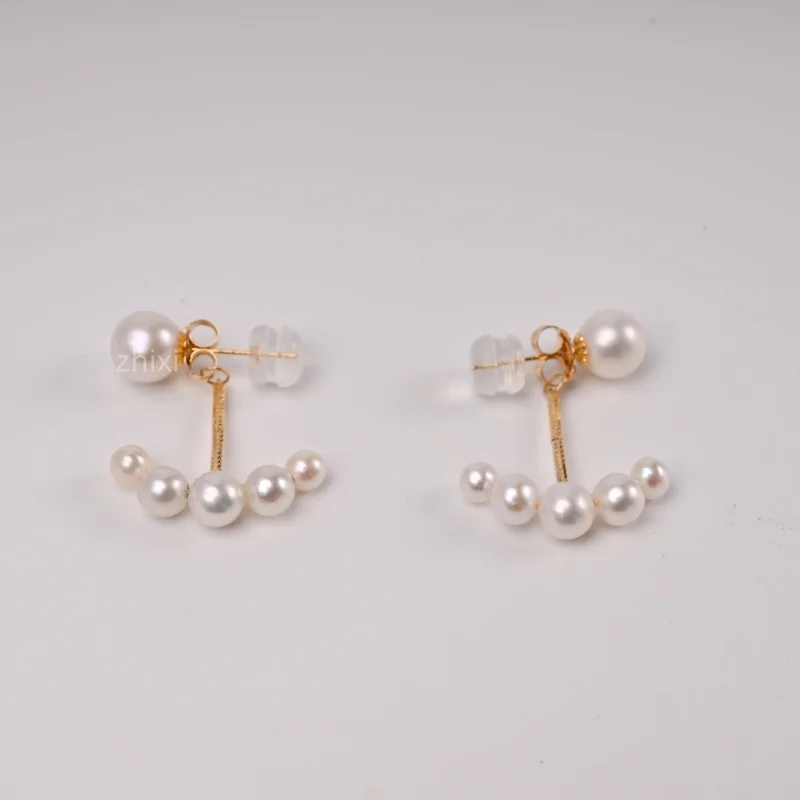 

popular 18K yellow Gold Earrings Fine Jewelry pure freshwater pearl white round au750 fashion wedding party gift for women e1020