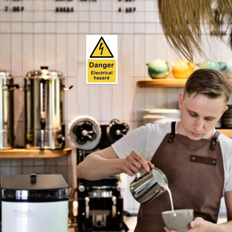 5Pcs Warning Stickers Danger Electrical Hazard Labels Decal Keep Clear Fire Exit Floor Decal Industrial Signs Sticker For Store