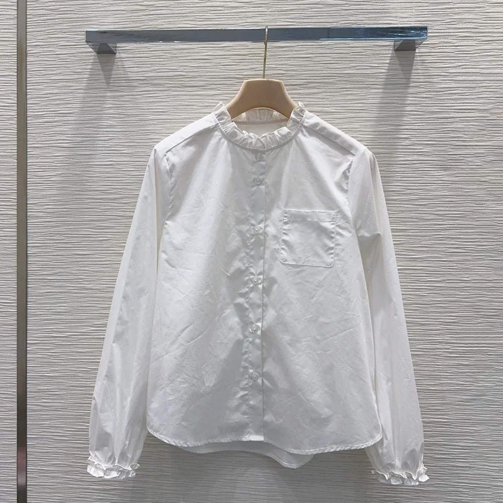 

Высококачественная новая женская плиссированная рубашка однотонного цвета с круглым вырезом, повседневная и элегантная, удобная и уютная xy2640301