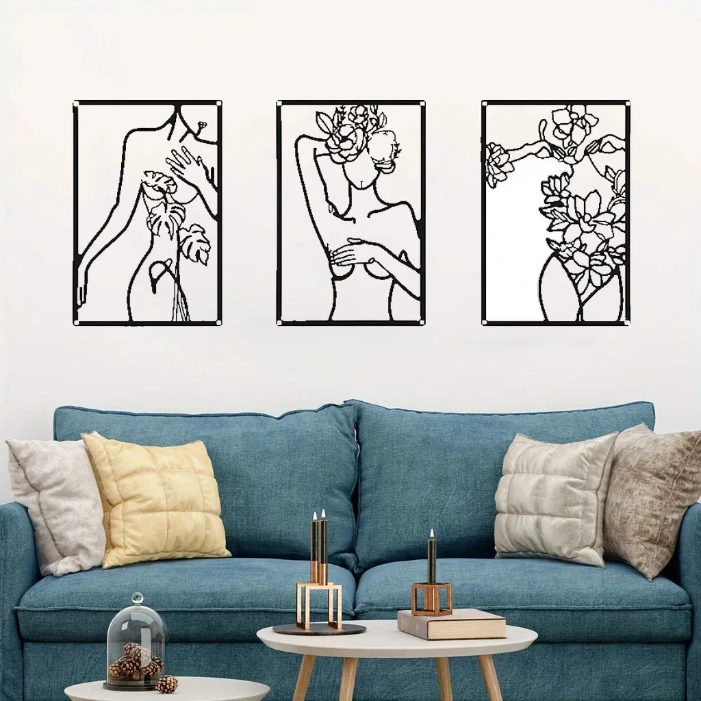 

Crafts 3pcs, Minimalist Abstract Woman Wall Art - Metal Line Drawing for Home Decor in Bedroom, Kitchen, and Living Room