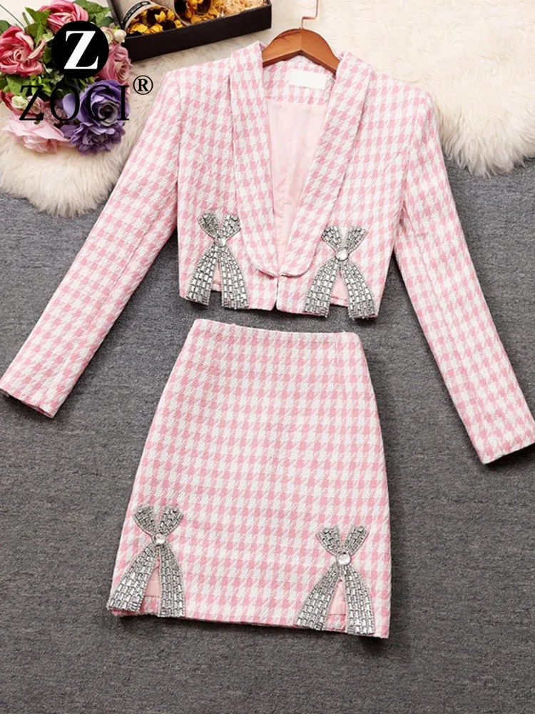 [ZOCI] Real Time Shooting Celebrity Style Heavy Industry Bow Tie Suit Collar Short Jacket Short Skirt Sweet Temperament Plaid