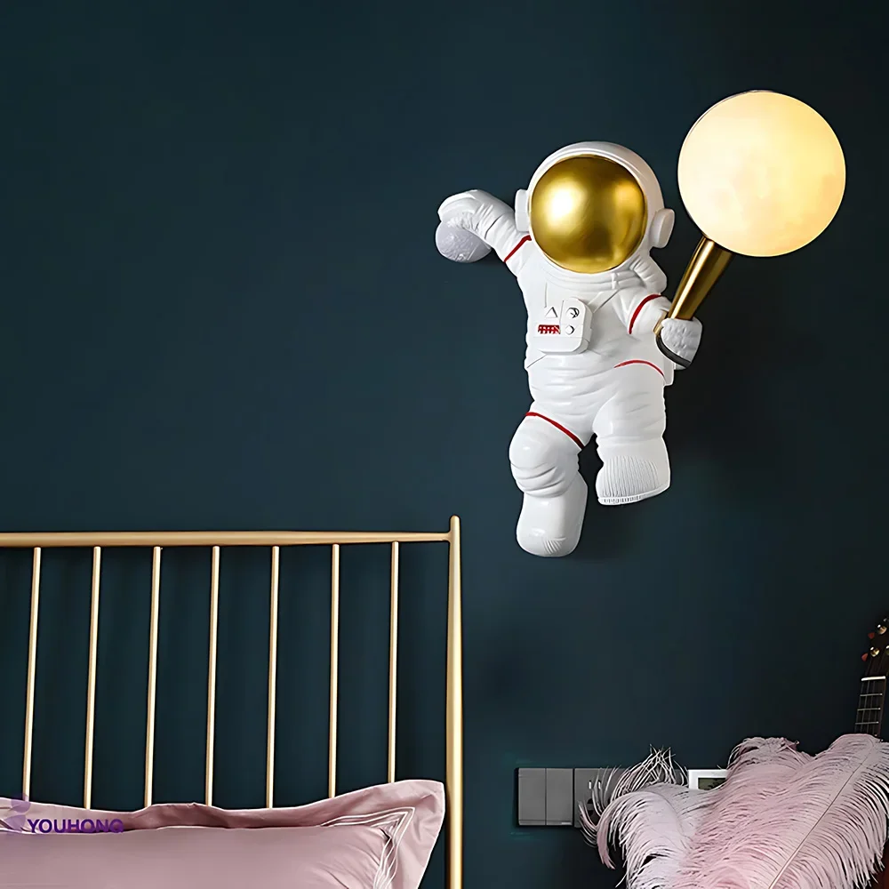 Imagem -03 - Criativo Spaceman Astronauta Lâmpada de Parede 3d Lua Planeta Planeta Lâmpada Cabeceira Night Light Decoração do Quarto Planeta Lâmpadas