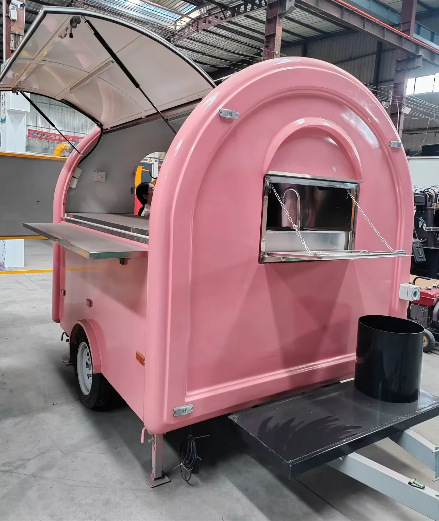 All Weather Food Trailer With Large Serving Windows And Protective Awning For Year Round Street Food Business