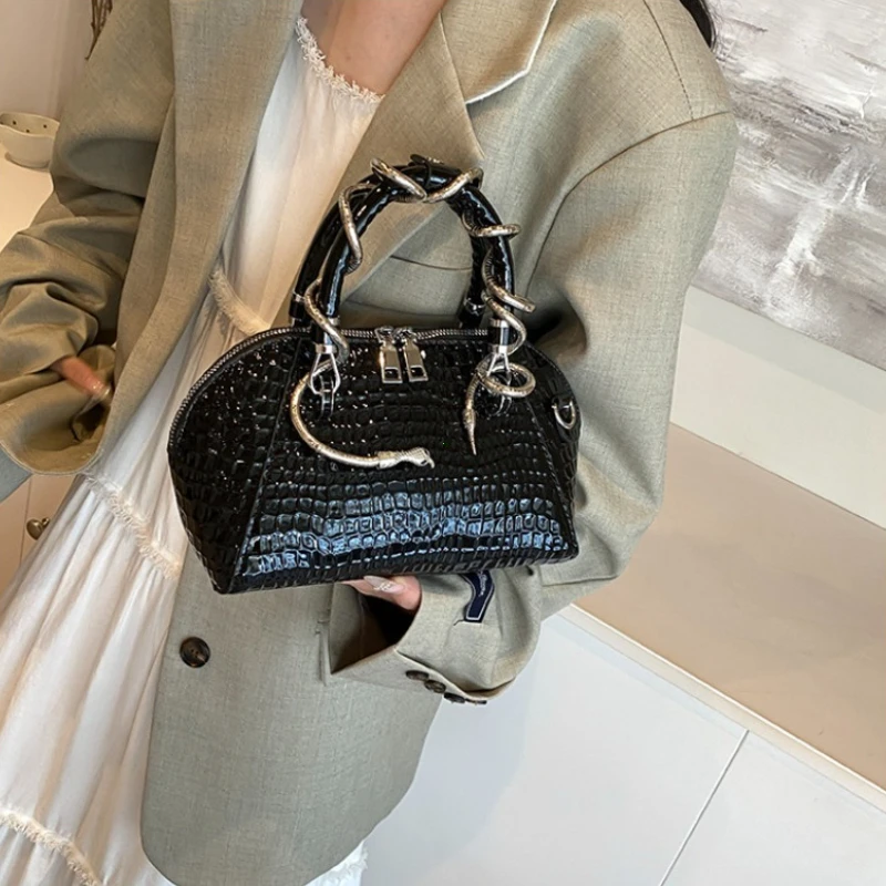 Crocodile Pattern Top-handle Shell Bag With Snake Hardware Wild Shoulder Crossbody Handbags MOODS Designer Luxury Bags For Women view 4