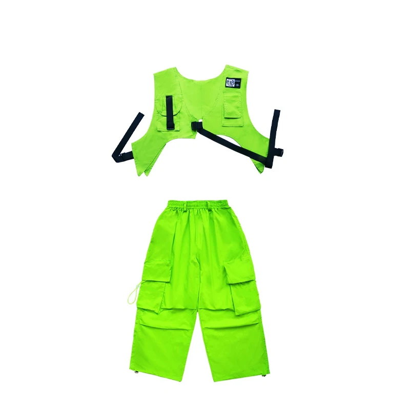 Ropa de baile de Hip Hop para niños, chaleco suelto, pantalones Cargo, traje fluorescente para niñas, trajes de baile moderno de Jazz, ropa de escenario DQS15030