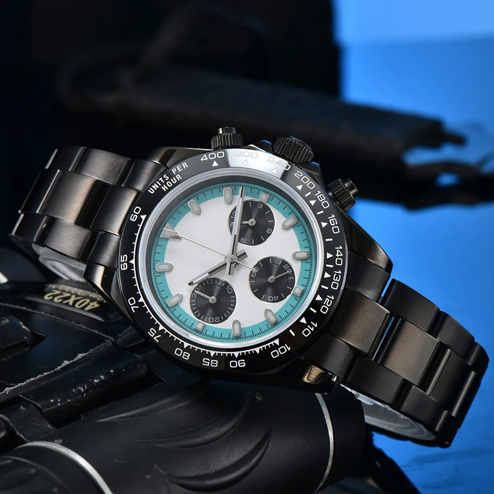 PARNSRPE PVD 블랙 매트 40mm 자동 NH35A 남성용 기계식 시계 VK63 스테인레스 스틸 사파이어 글라스 크로노그래프 시계