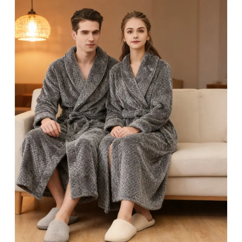 

Флисовый халат для пар на осень-зиму 2021, утепленный, длинный, белый, с поясом, для мужчин и женщин, домашняя одежда, ночная рубашка