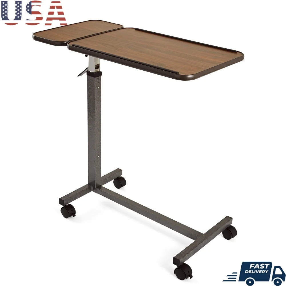 

Adjustable Tilting Overbed Table Mobile Workstation with Rolling Casters Food Drinks Laptops Artists Entertainment