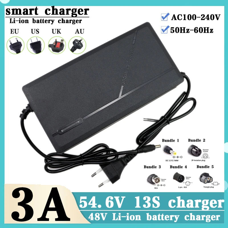 54.6V 3A Lithium Battery Charger For 13Series 48V Li-ion Battery Pack Charger High quality With Cooling Fan