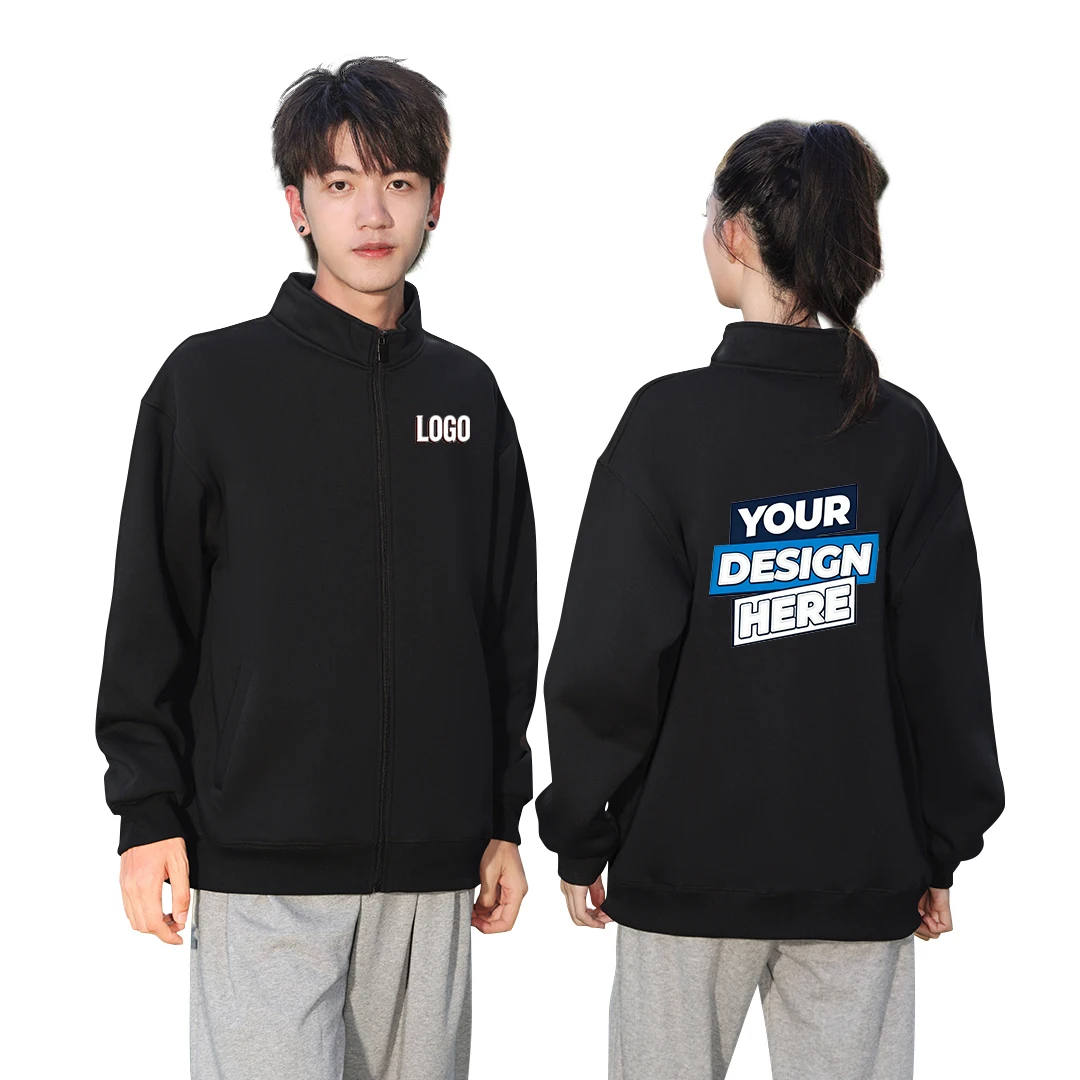 Herren-Sweatshirt aus Baumwollplüsch mit verdicktem Stehkragen, individuell bedruckt, personalisierte Logo-Kleidung, Unisex, Harajuku-Kapuzenpullover mit Reißverschluss