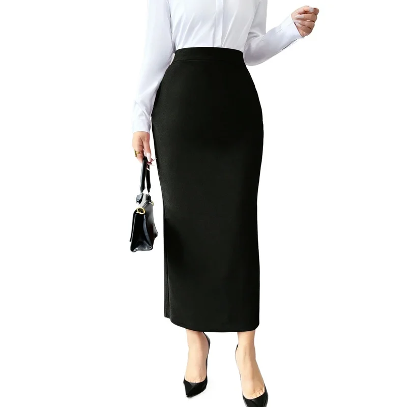 

Regular Fit Solid Color Women's Skirt 2026 Elastic Waist Casual Office Daily Slimming Midi Skirt