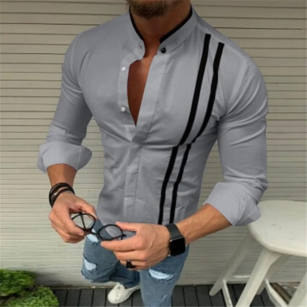 

Men's Striped Shirt Long Sleeve Casual Business Shirts All-match Slim Fit Fashion Print Shirt Men Tops Steetwear Men Tops