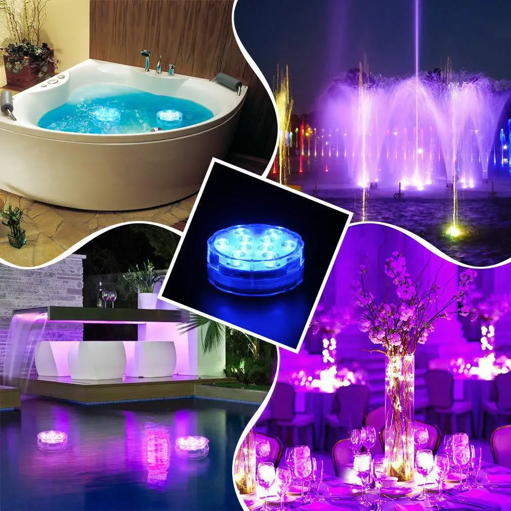 10 LED 7CM RGB Multi-Color Diving Lights with Remote Control Waterproof Magnetic Attachment for Pool Aquatic Underwater Lighting