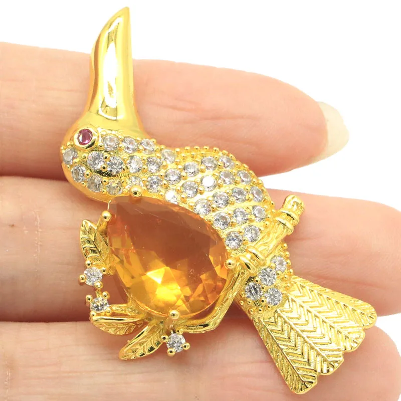 Buy 5 Get 1 Free 49x39mm Eye Catching 8.5g Songbird created Golden Citrine Tourmaline CZ Women Present Gold plated Pendant