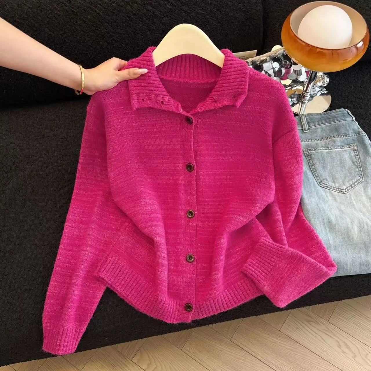 

Women Rose Red Cardigan Christmas Sweater Korean Style 2000s Vintage Long Sleeves Cozy Cashmere Sweater For Women Clothes Spring