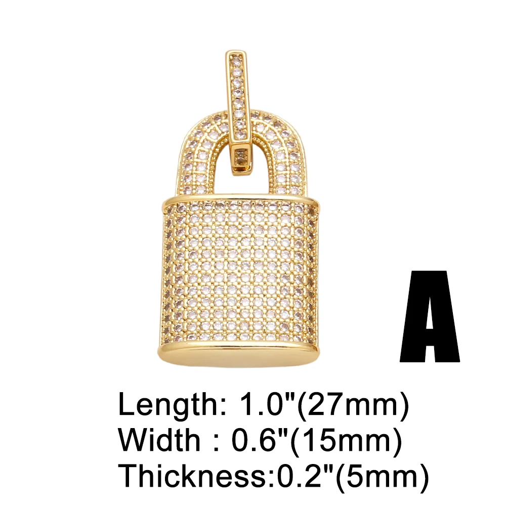 OCESRIO Fashion White Crystal Lock Key Pendant for Necklaces Copper Gold Plated Jewelry Making Component Wholesale pdtb636