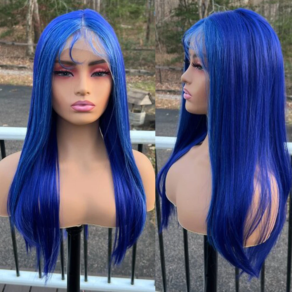 Charisma 13X4 Synthetic Lace Front Wigs Long Silky Straight Hair Blue Lace Wigs Cosplay Daily Use Halloween Glueless Wigs