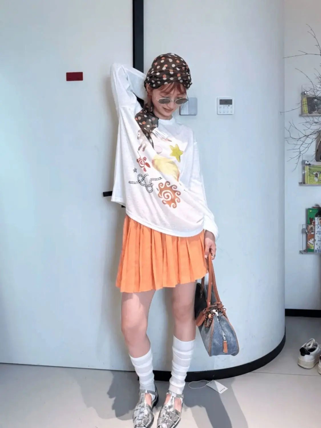 여름용 가볍고 헐렁한 긴팔 티셔츠 여성용 통기성 재미있는 패턴 프린트 캐주얼 선드레스 탑 하이웨이스트 디자인