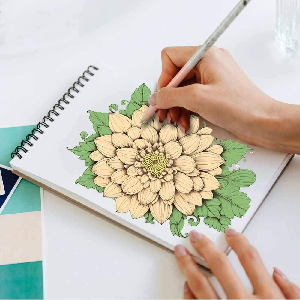 كتاب تلوين ماندالا الزهور للبالغين، مطبوع على جانب واحد، 24 صفحة، فن يدوي الصنع للبالغين لتخفيف القلق والاكتئاب