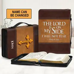 Women's Christian Bags Personalized Leather Bible Cover The Lord Is My Strength And My Shield Psalm Print Bible Storage Bags