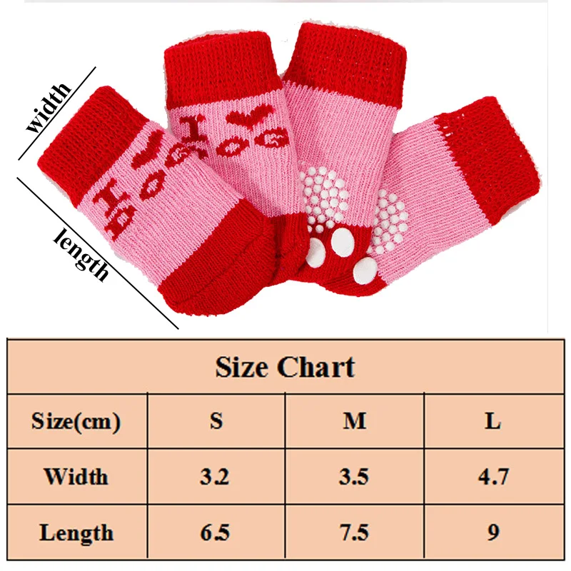 4Pcs Cute Pet Dog Socks with Print Anti-Slip Cats Puppy Shoes Paw Protector Products for Small Breeds Spitz York Dogs Chihuahua