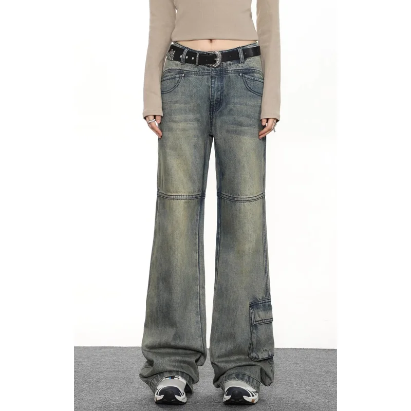 Jeans blu cintura da donna a vita alta pantaloni a gamba larga americani Y2K Style Fashion Streetwear pantaloni femminili 2023 pantaloni dritti invernali