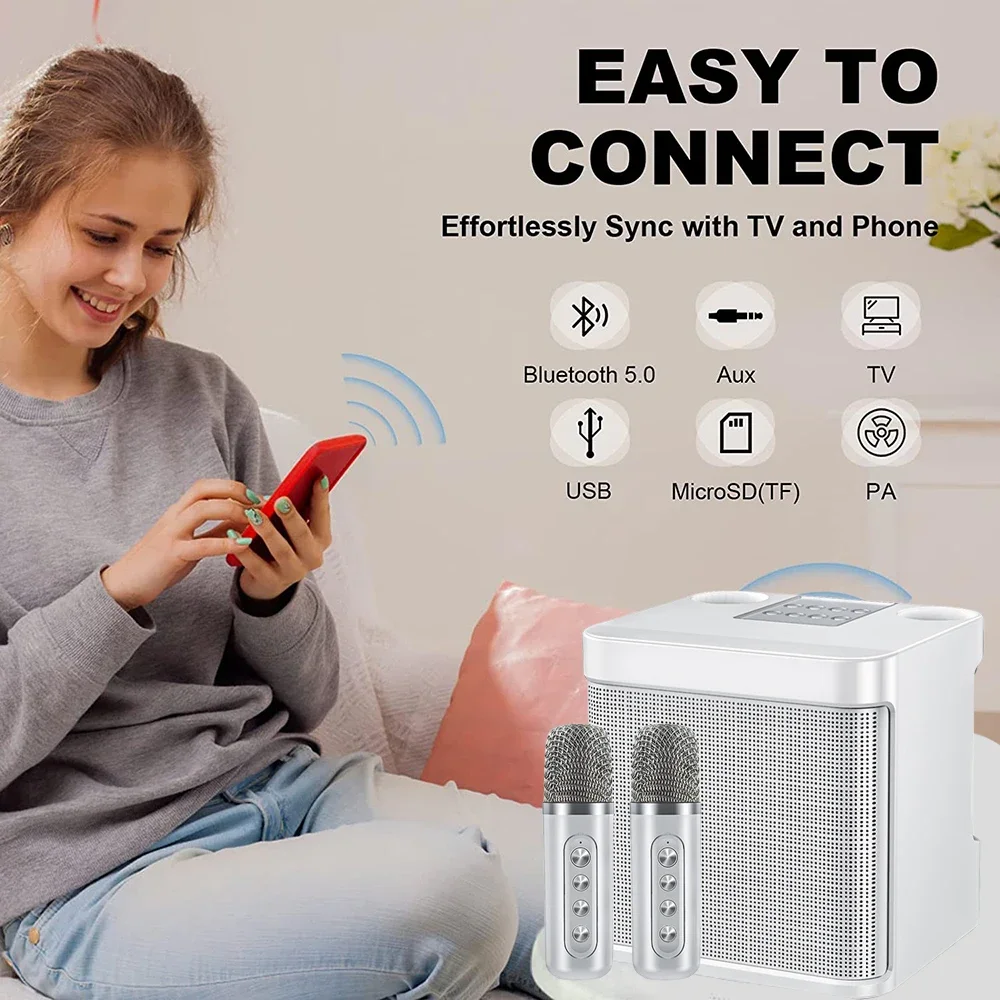 Máquina de Karaoke para Adultos - Altavoz de Karaoke Bluetooth con 2 Micrófonos Inalámbricos, Altavoz Sistema PA Admite Tarjeta TF/USB/AUX