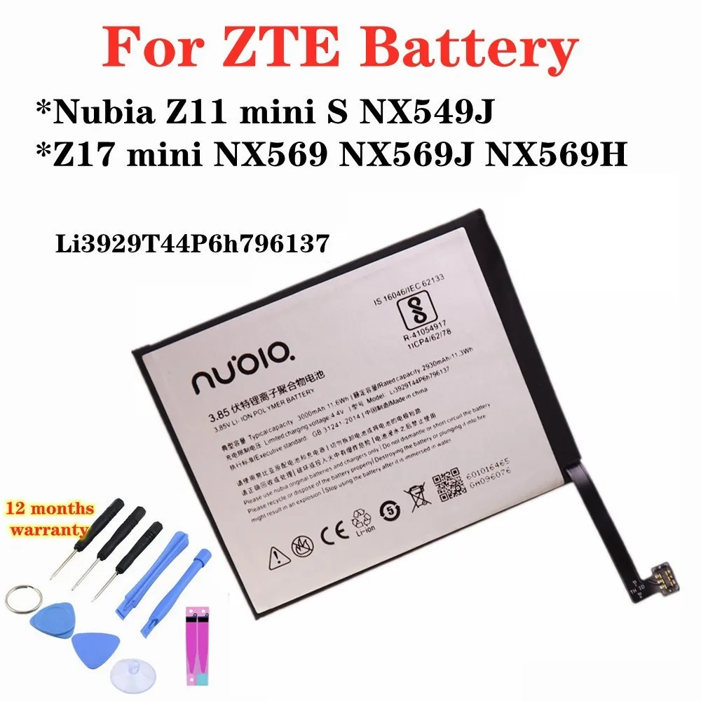 

Li3929T44P6h796137 Hight Quality Original Battery For ZTE Nubia Z11 mini S NX549J Z17 mini NX569 NX569J NX569H Phone 3000mAh