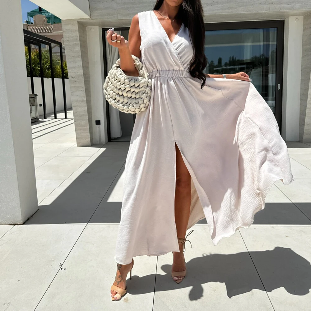 M XXL Summer Dress for Women Clothing 2024 Solid Bohemian Loose Beach Sundress Midi Skirt Female Holiday Maxi Dress Vestido Robe