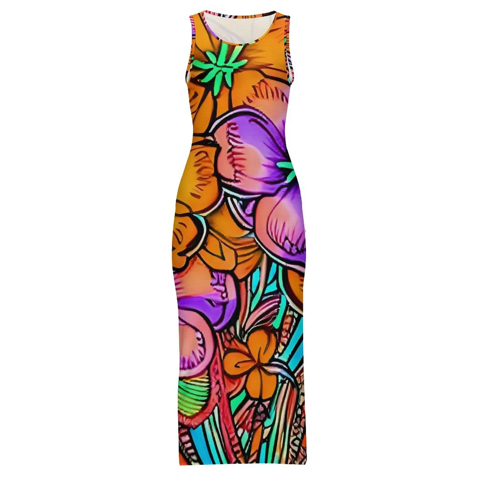 Senhoras bodycon vestido elegante colorido floral maxi vestidos verão havaiano flor energia estética vestido personalizado tamanho grande 3xl 4xl