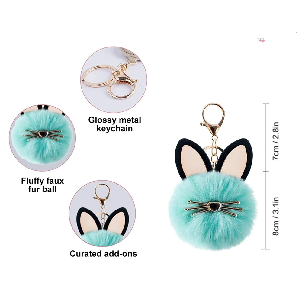 Fluffy Rabbit Fur Ball Cat Head Keychain Pompom Key Chain Imitation Rabbit Hair Keyring Holder Bag Charm Trinket Chaveiros