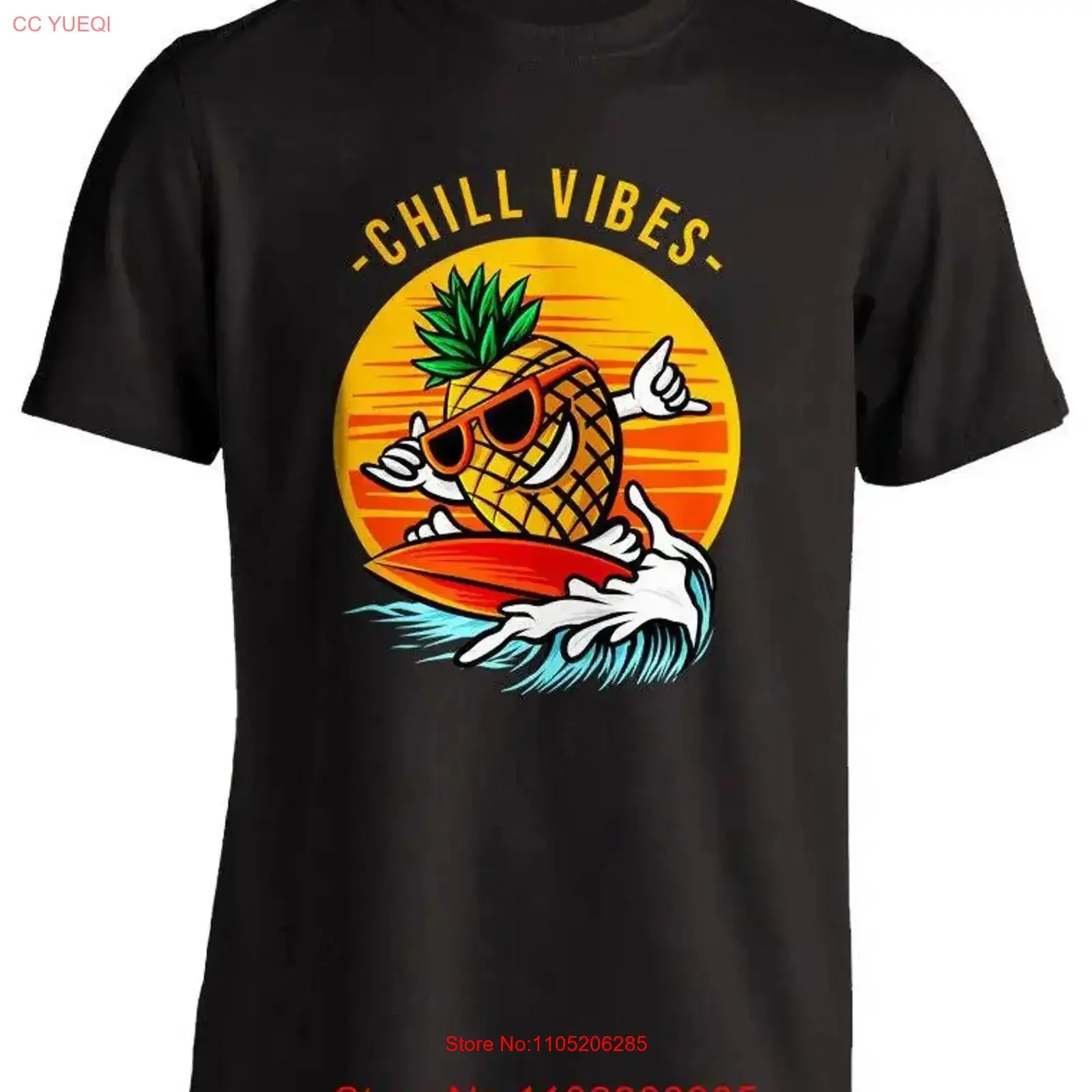 Hawaii Surfing Pineapple Cool  T Shirt Chill Vibes Beach Summer vintage Washed Breathable Unisex graphic Stylish Soft