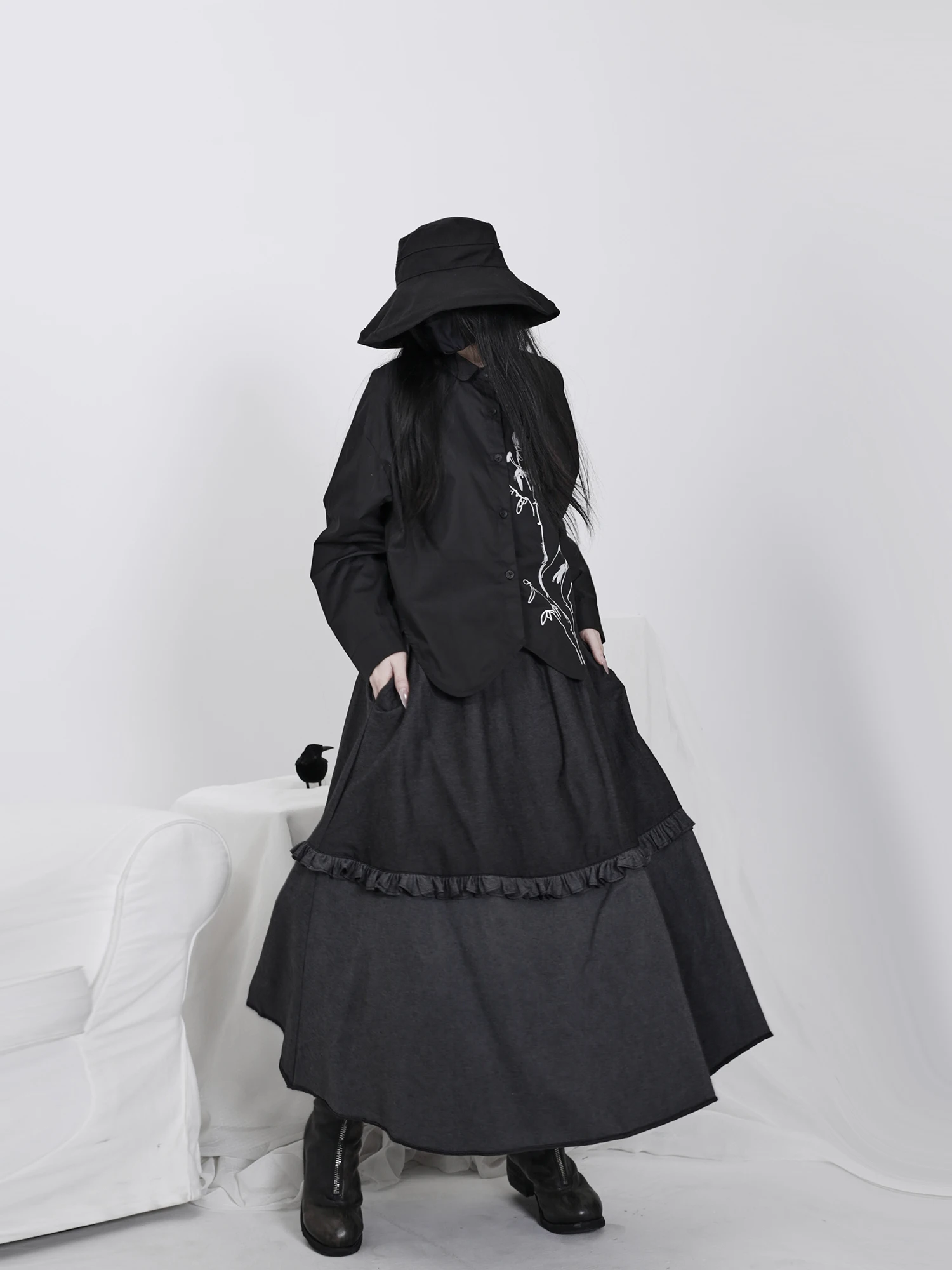 

Юбка-миди А-силуэта с высокой талией, женская джинсовая юбка с многослойным дизайном, свободная, приятная к телу, дышащая