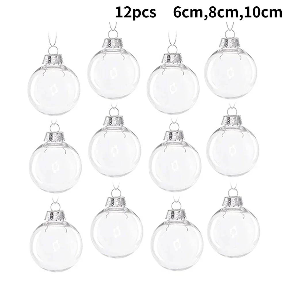 Transparent Ball Set of 12 Clear Plastic Baubles Balls with Silver Cord Iridescent Glass Baubles Balls Christmas Tree Ornament