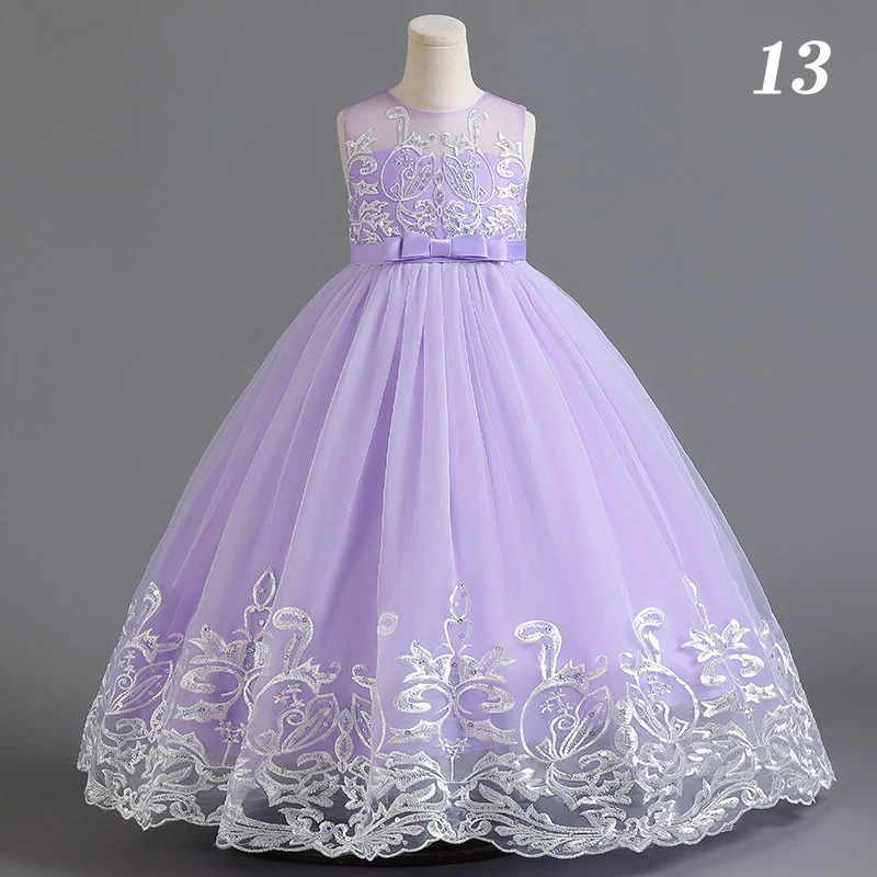Eleganckie, długie sukienki księżniczki dla dzieci, suknie balowe na wesele, koronkowe, puszyste sukienki z tiulu, sukienki na występy dla dziewczynek, na urodziny, konkursy piękności.