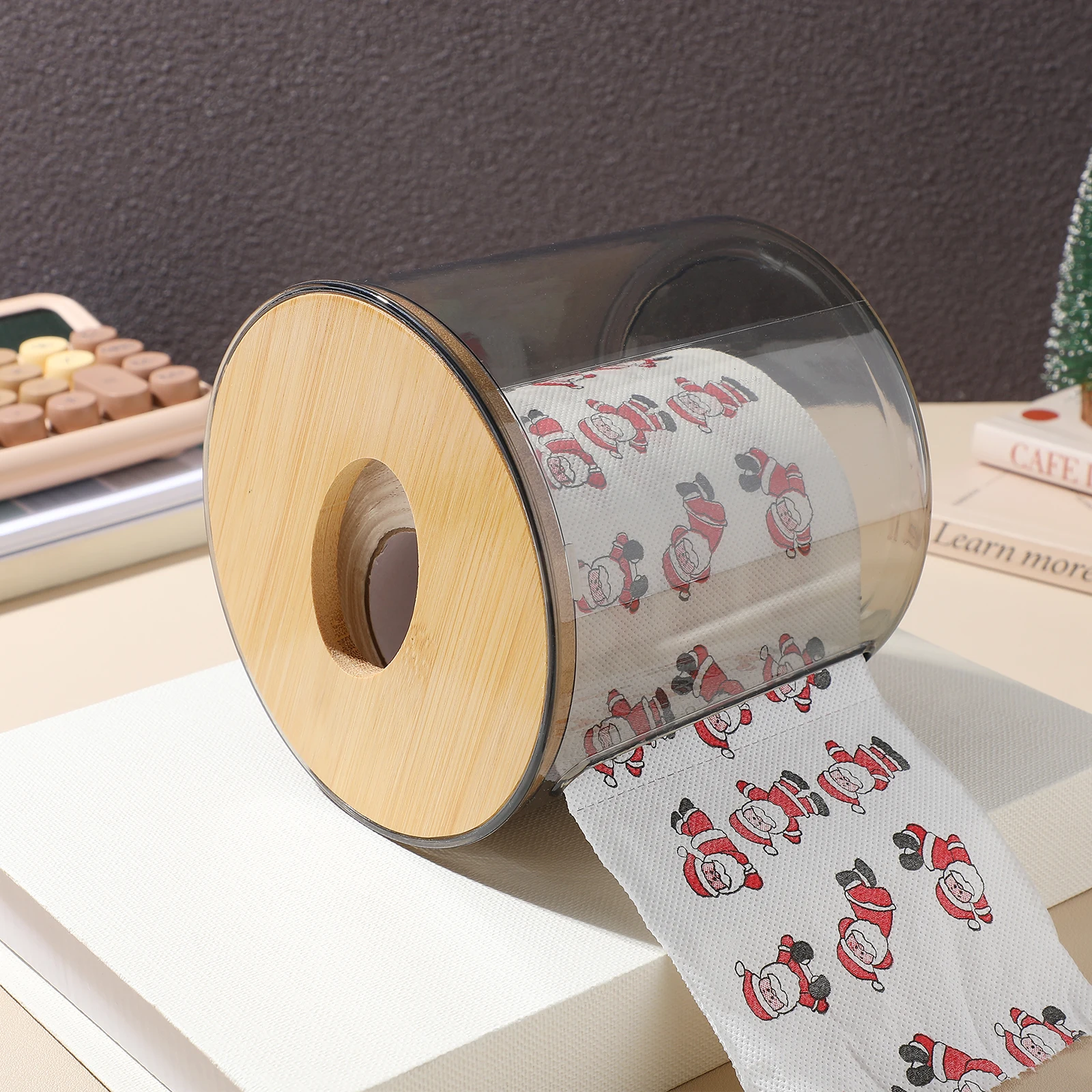 

Plastic Tissue Box Holder Round Napkin Dispenser Compact Size Easy to Open Tabletop Decorative Paper Towel Storage Case