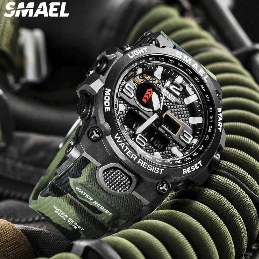 SMAEL-Montre étanche multifonction pour homme, veilleuse, réveil, montre de sport en plein air, 1545D Camo DulWatch