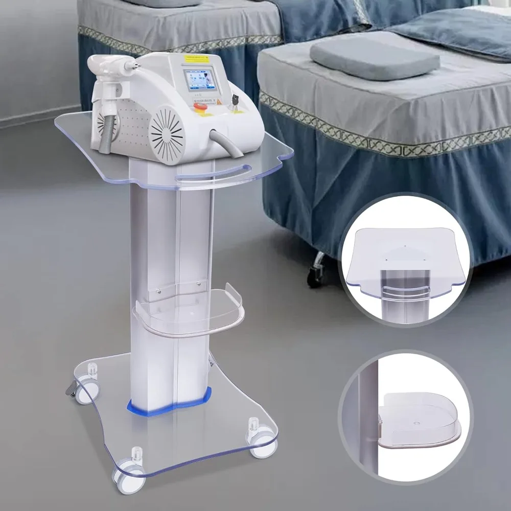 عربة التجميل المتداول، عربة عربة الصالون مع صينية إضافية عربة دوارة أكريليك، تخزين سبا لأداة التجميل