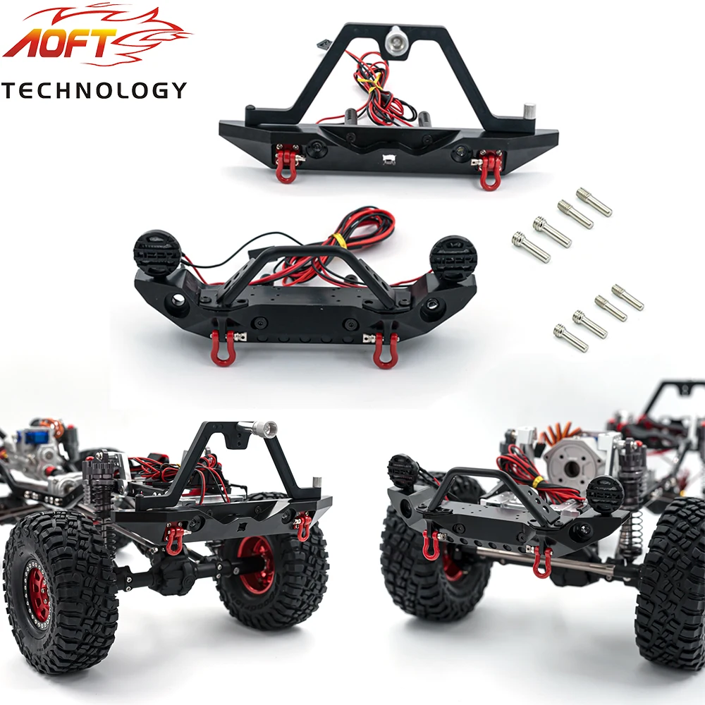 Metal Universal Front and Rear Bumpers with LED Suitable for Traxxas TRX-4 Trx4 Axial SCX10 90046 90047 1/10 RC Car Upgrade Kit