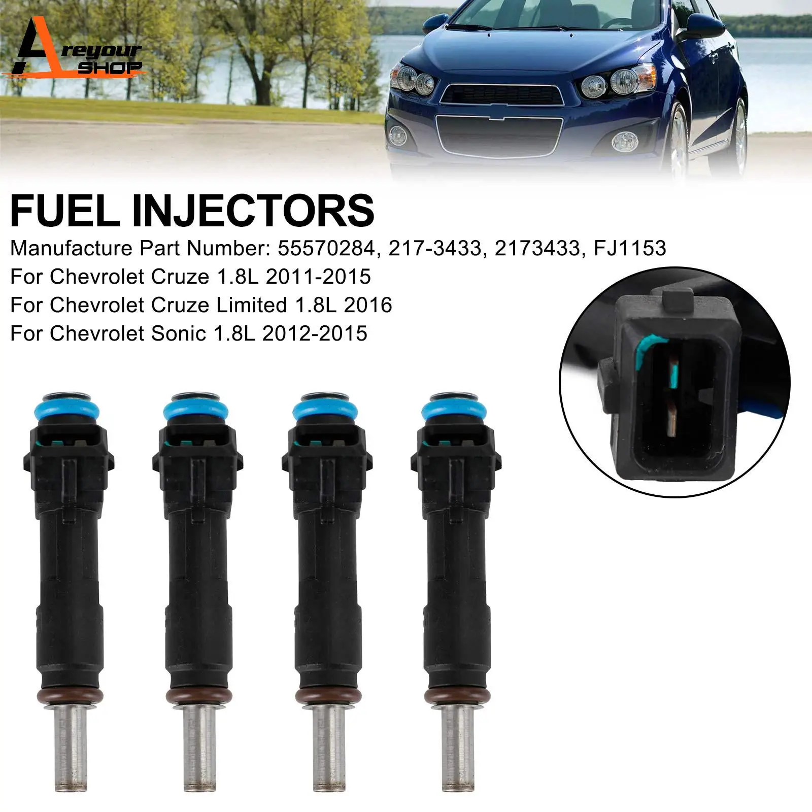 Areyourshop 4PCS Fuel Injectors 55570284 Fit for Chevrolet Cruze Sonic 1.8L 2011-2015 217-3433 Car Accessories Parts