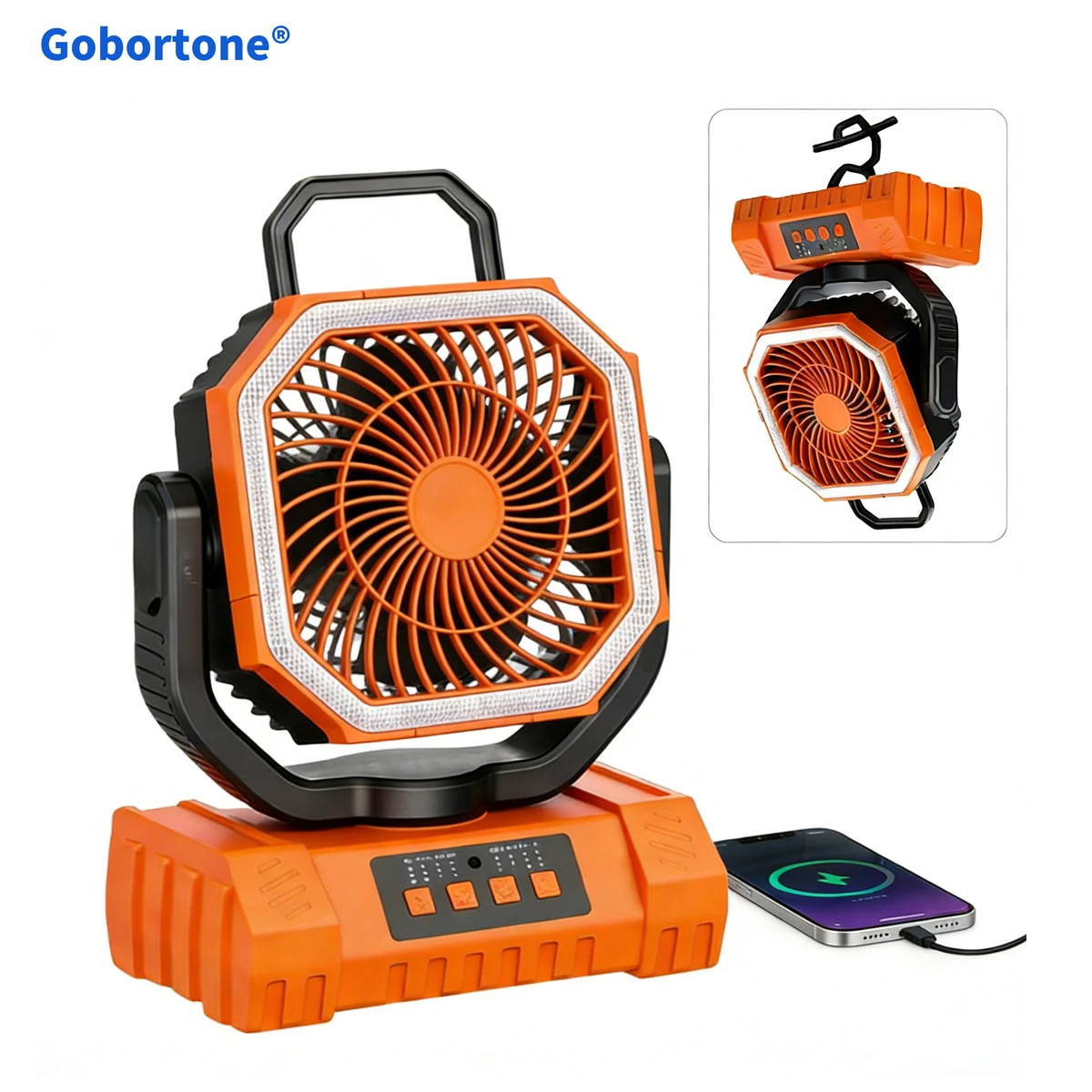 

Вентилятор для кемпинга Gobortone 20000 мАч, перезаряжаемый, портативный, уличный, беспроводной, потолочный вентилятор для палатки с крючком и подсветкой