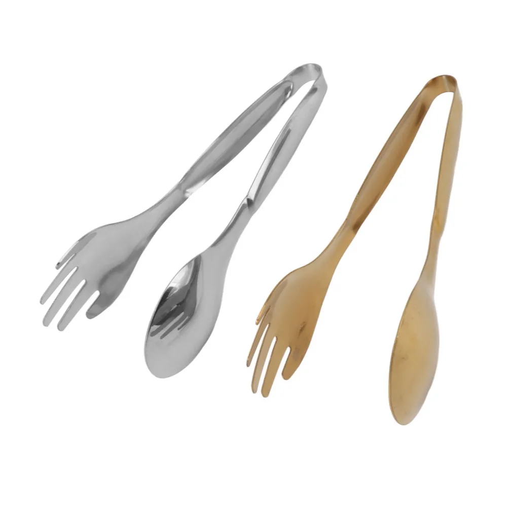 2 PCS Stainless Steel Serving Tongs Compact Size Gold Silver Food Clips Heat Resistant Multipurpose Buffet Tongs Pastry Buffet