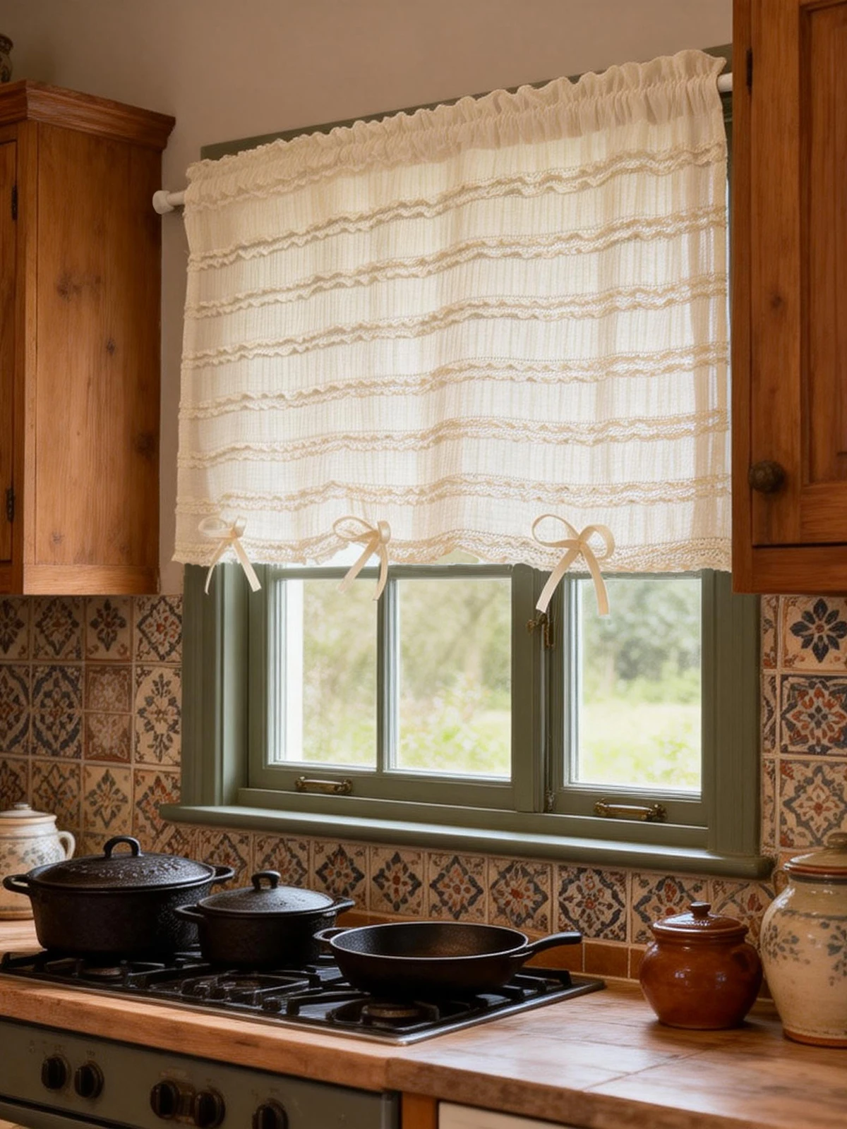 

American Style Half Curtain Knot Drapes Cream Color Each Fold Hides the Secret of Light Decorative Shadeless