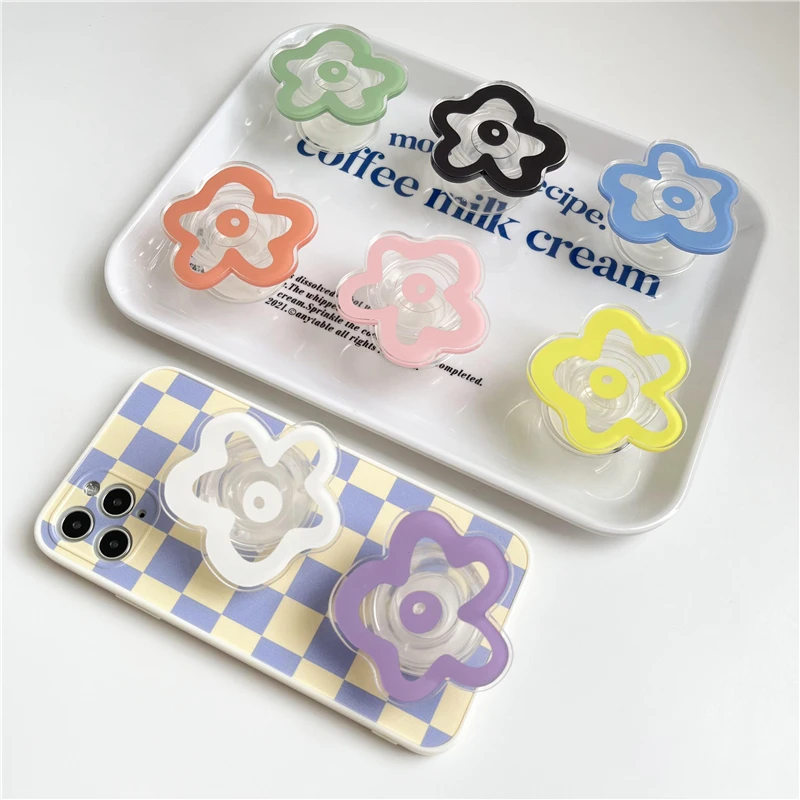 Acrylic Solid Color Transparent Flower Mobile Phone Socket Grip Holder Creative Lazy Desktop Support Back Sticker Cellphone Ring