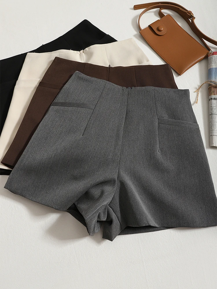 

HELIAR Women Suit Shorts Female High Waist Loose Casual Shorts With Pockets Wide-leg A-line Shorts For Women 2022 Autumn