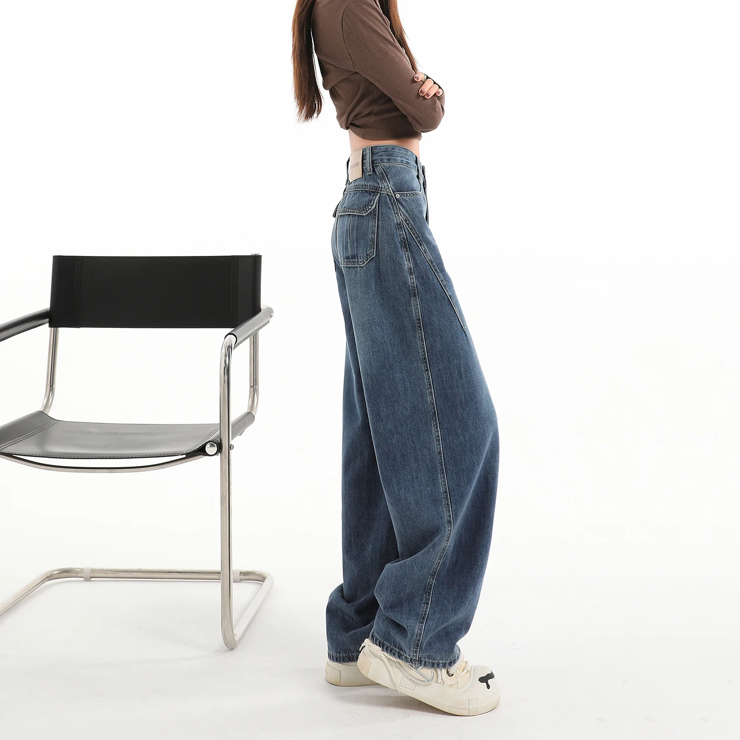 جينز صوف واسع الساق للنساء سراويل كاجوال مخملية فضفاضة للشتاء، مريحة ودافئة، سراويل جينز قطيفة عصرية بجيب Y2K #3