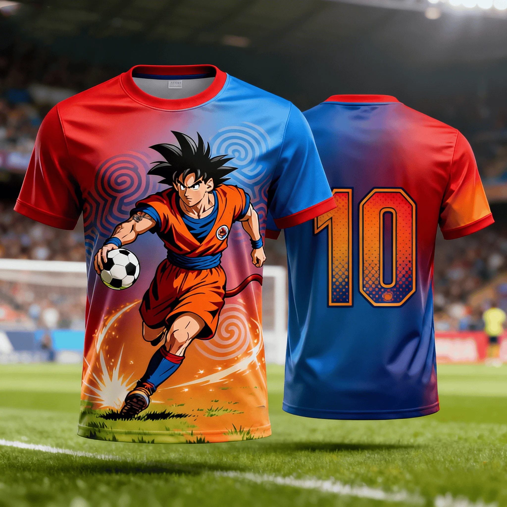 

2026 Summer Dragon Ball Oversized T-shirt High Quality 3D Print Goku Playing Soccer & Gradient Graphic Unisex Retro T-shirt