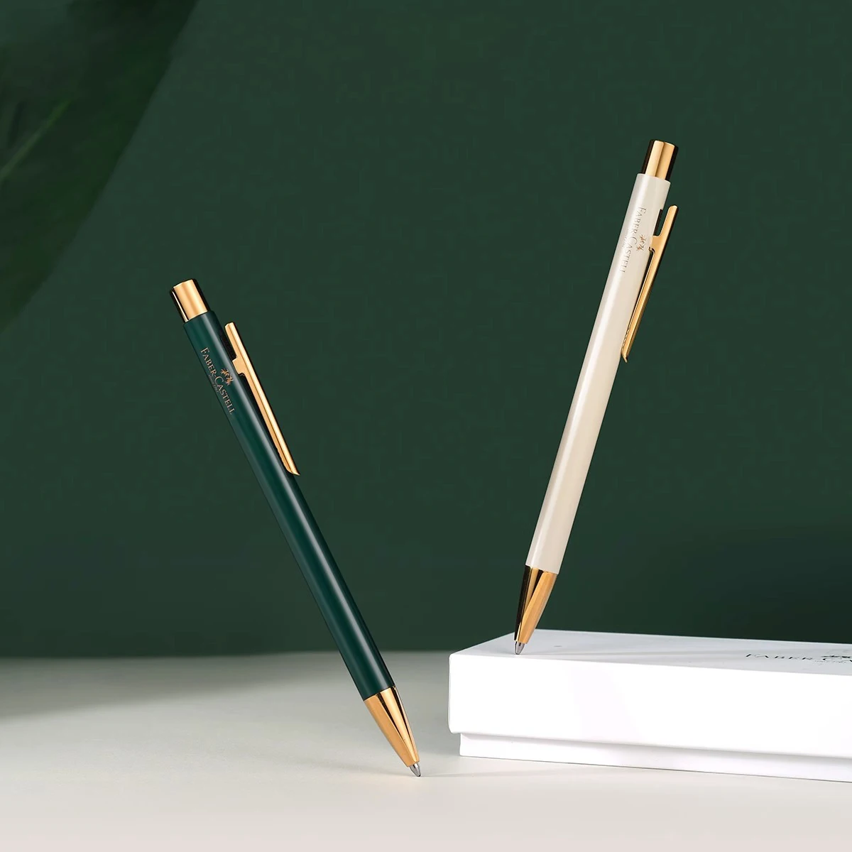 

Faber-Castell Neo Slim Ballpoint Pen 0.7mm – White / Rainforest Green, Smooth German Refill, for Business Office & Student Use