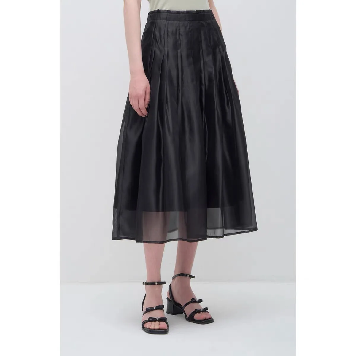 Lemon Cheese Summer Elegant Soft Glossy High Waist Pleated A-Line  Skirt Casual Style Female Fashion 2026
